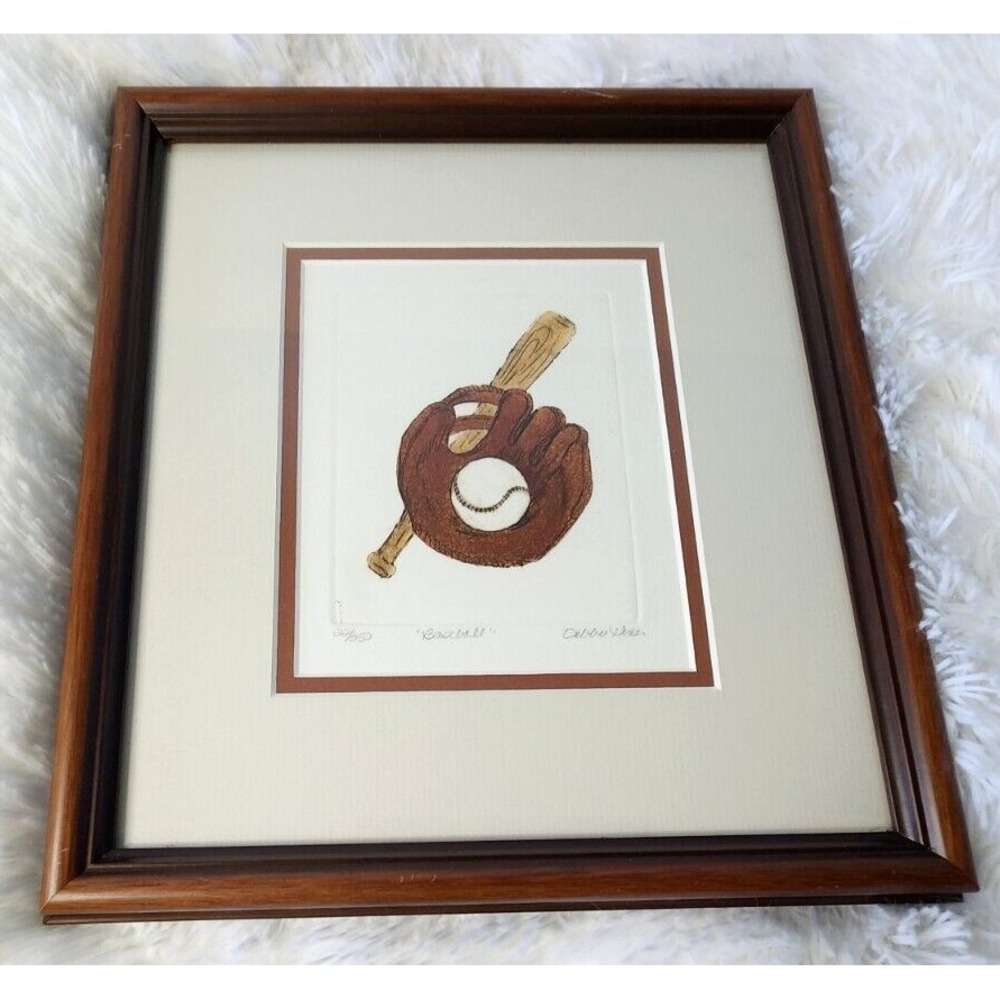 Debbie Hine BASEBALL Framed Art Print 10"x11" - Signed & Numbered #22/350